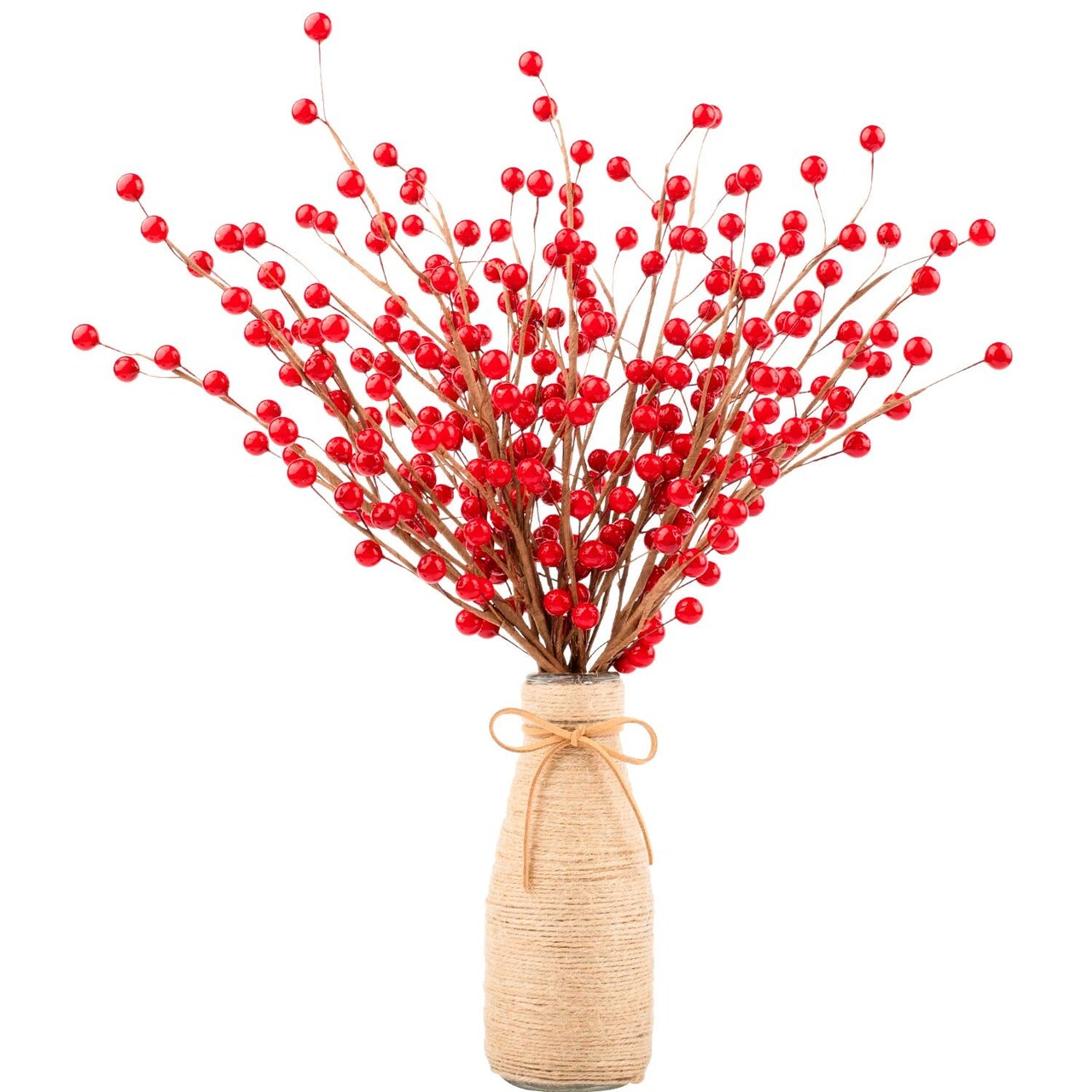 Christmas Red Berry Twig Stem, 12 Pack Artificial Burgundy Berry Picks for Christmas Tree Decorations, Valentines, Crafts, Wedding, Holiday Home Decor